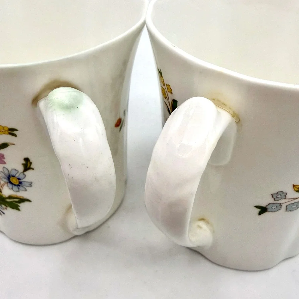 Aynsley Home Coffee Mug Set 2 Bone China Cottage Garden Floral Fluted England